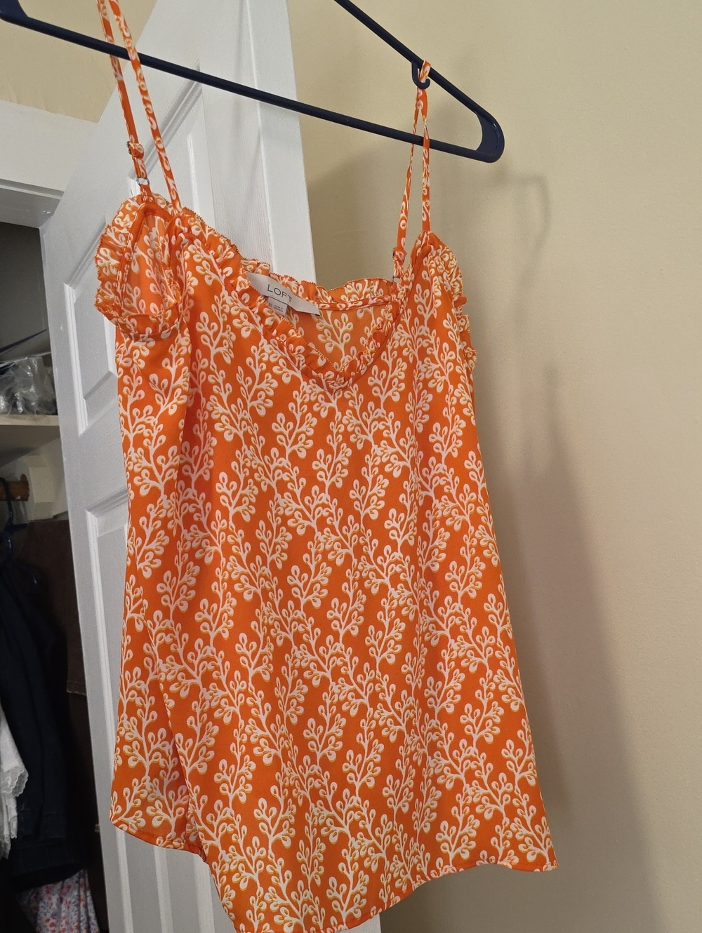 LOFT Orange & White Printed Mini Slip Dress